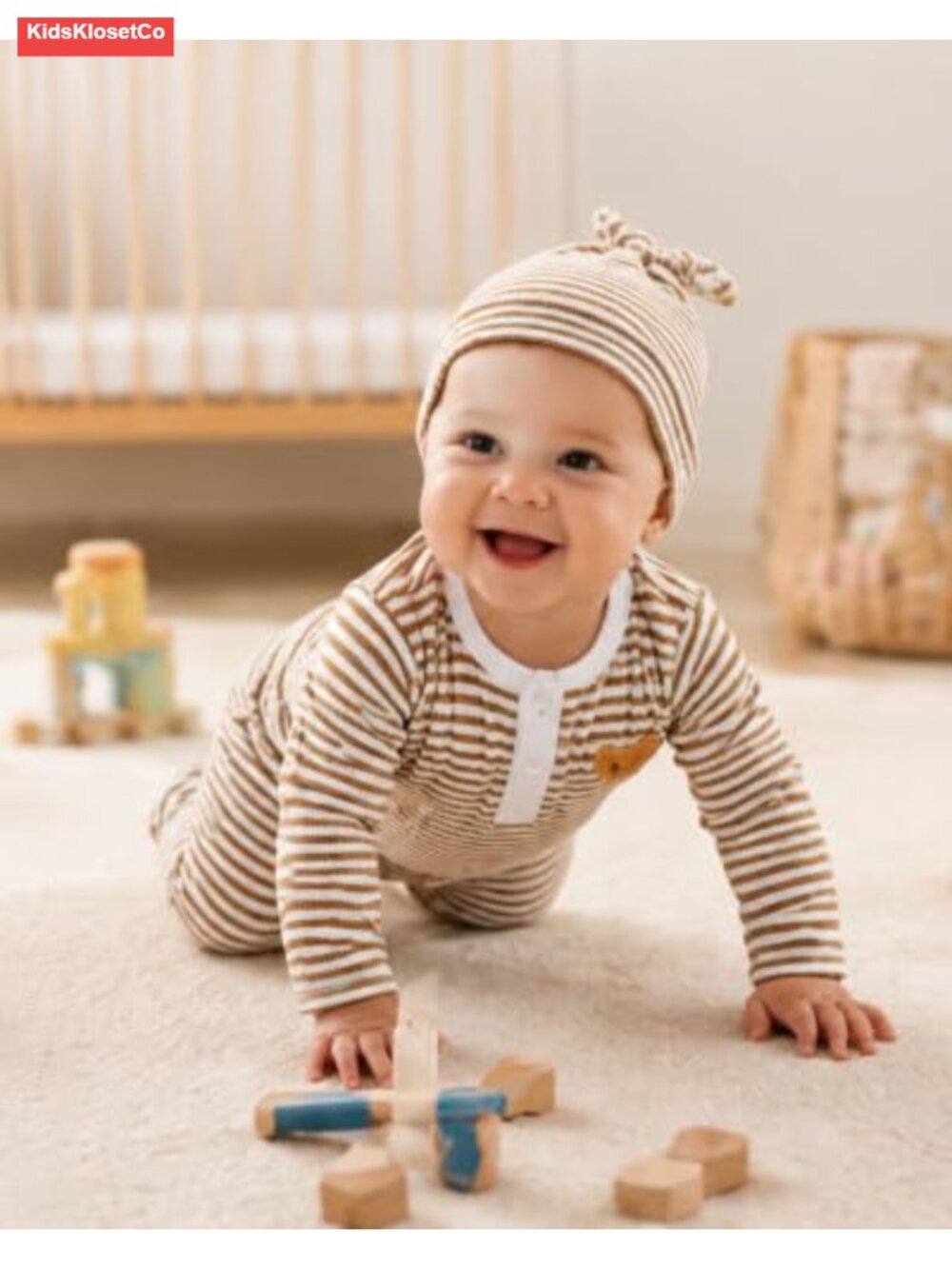 Baby Romper Pants Set Long Sleeve Ribbed Knit Colorblock 3-Piece Outfit - Picture 5 of 6